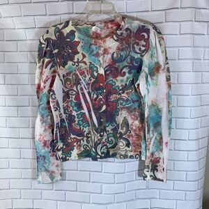 Daniel Benjamin Swirl Pastel Print Cardigan Size M